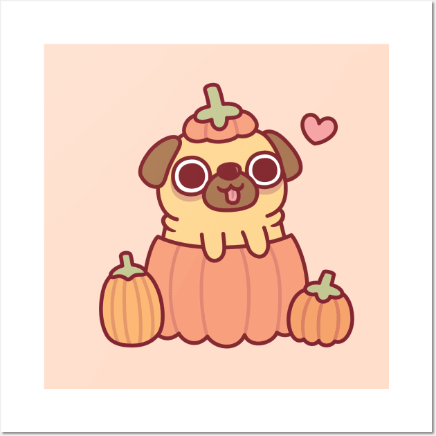 Cute Pug In Pumpkin Funny Thanksgiving Wall Art by rustydoodle